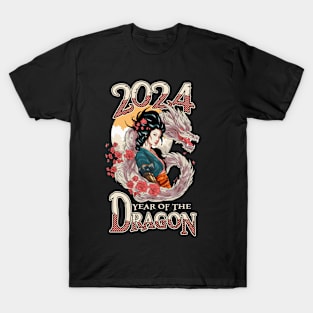 Chinese New Year of the Dragon 2024 Geisha Dragon T-Shirt